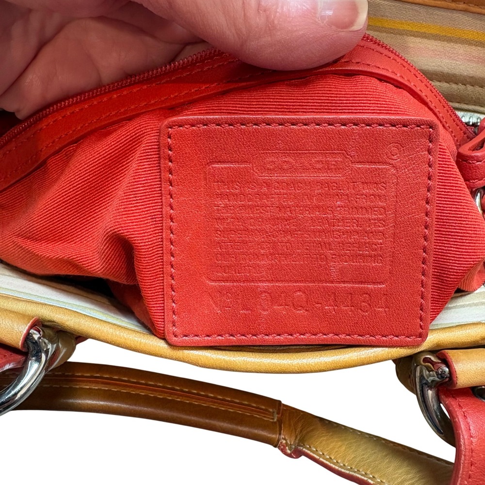 Vintage Coach Striped Tote Y2K Fabric Leather Handbag 4434 - Picture 9 of 9